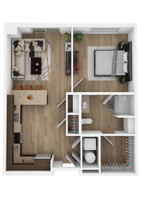 Floor plan for 1 bed, 1 bath, 829 sqft